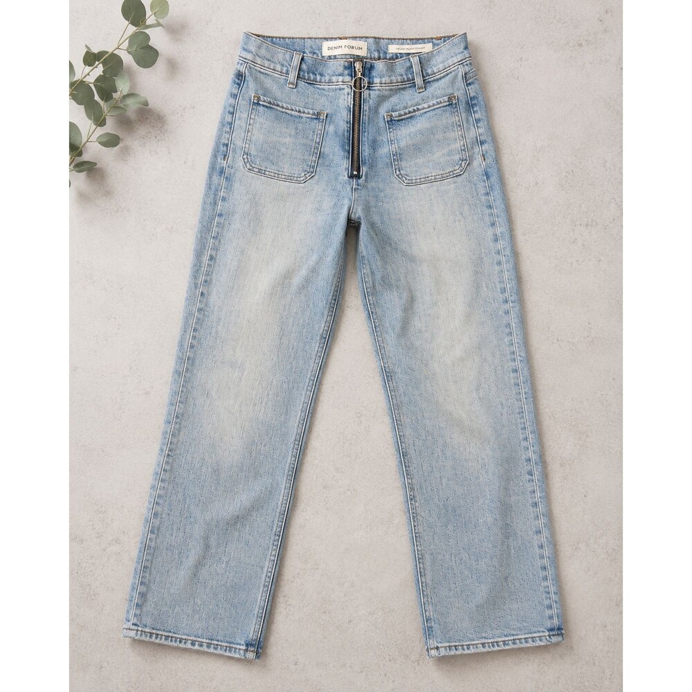 Denim Forum The Just Peachy Straight Jeans Women's 26 Light Wash O-Ring Zip